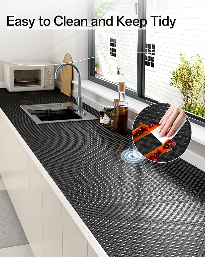 Shelf and Drawer Liner for Kitchen Cabinet, Non-Adhesive 24in x 360in Waterproof Contact Paper Refrigerator Liners Thickened Durable EVA Material Non Slip Mat for Dresser Cupboard Pantry Protector - Image 7