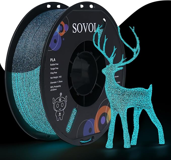 Sovol 3D Printer Luminous Filament, Glow in The Dark PLA 1kg (2.2 lbs) Spool 3D Printing Materials, Dimensional Accuracy +/- 0.03 mm, 1.75 mm, Shiny Blue by Sovol