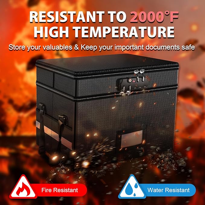 RHM Fireproof Document Box with Lock, 2 Layer Fire Proof File Box for Documents with Handle, Portable Home Office Fire Safe Document Box for Hanging Letter/Legal Folder/Certificate - Image 2