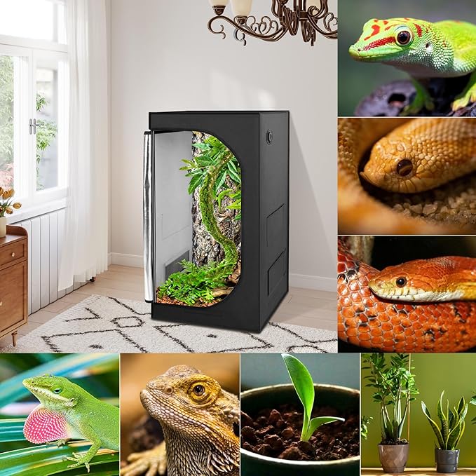 REPTIZOO 120 Gallon Reptile Tent Habitat 24"x24"x48" High Reflective Reptile Terrarium Cage Plant Grow Tent with Ventilation Window and Waterproof Base Tray for Snakes, Lizards, Bearded Dragons - Image 9