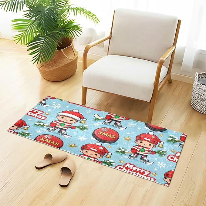 Merry Christmas Ice Hockey decorative mat non slip anti mold decorative bathroom rugs for porch accessories 39x20in tapetes para ba?o - Image 2