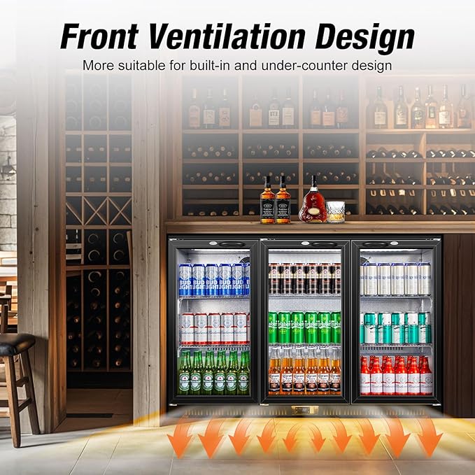 Beverage Refrigerator, 53.15W Inch 12 Cu.Ft Drink Fridge, Back Bar Beer Fridge with 3 Glass Door, 35.43" Height Beverage Cooler, Built-in & Undercounter Commercial Back Bar Cooler for Kitchen Shop Bar - Image 4