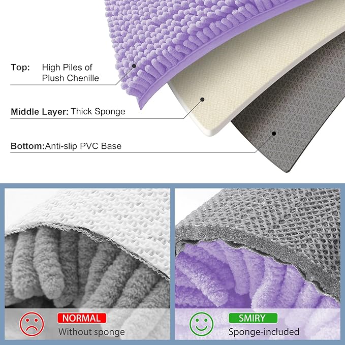 Smiry Luxury Chenille Bathroom Rugs 44x24, Extra Soft and Absorbent Shaggy Bath Mat, Machine Washable, Non-Slip Plush Carpet Runner for Tub, Shower, and Floor, Home Decor Accessories, Purple - Image 5