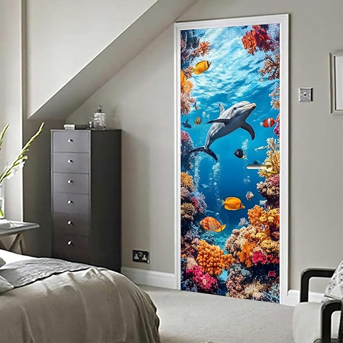 3D Door Decals Stickers, Peel Stick Wall Murals Vinyl Wallpaper Self-Adhesive Mural Door Covers Decorative for Furniture Home Decor Wrinkle-Resistant Waterproof - Image 6