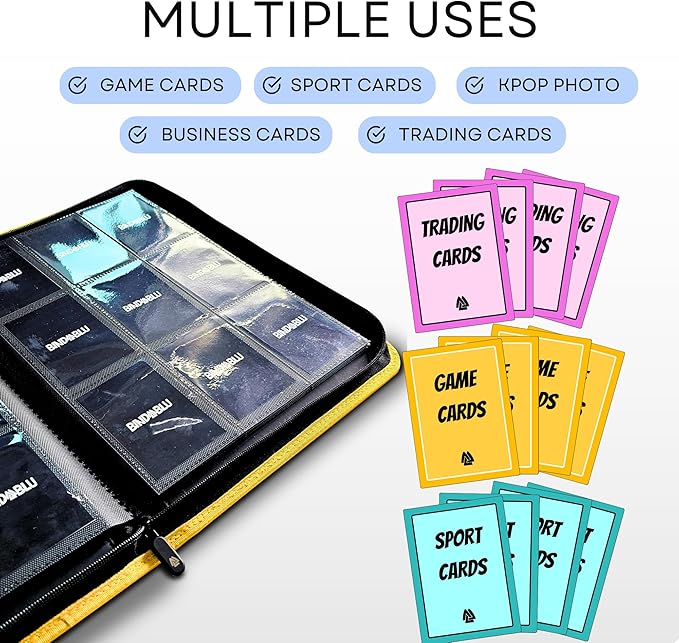 9 Pocket Trading Card Zip Binder - 360 Side Loading Pocket Binder for Colletible Games, Sport, TCG - Trading Card Binder - Gift Card holder for Boys and Girls - Yellow card binder - Image 5