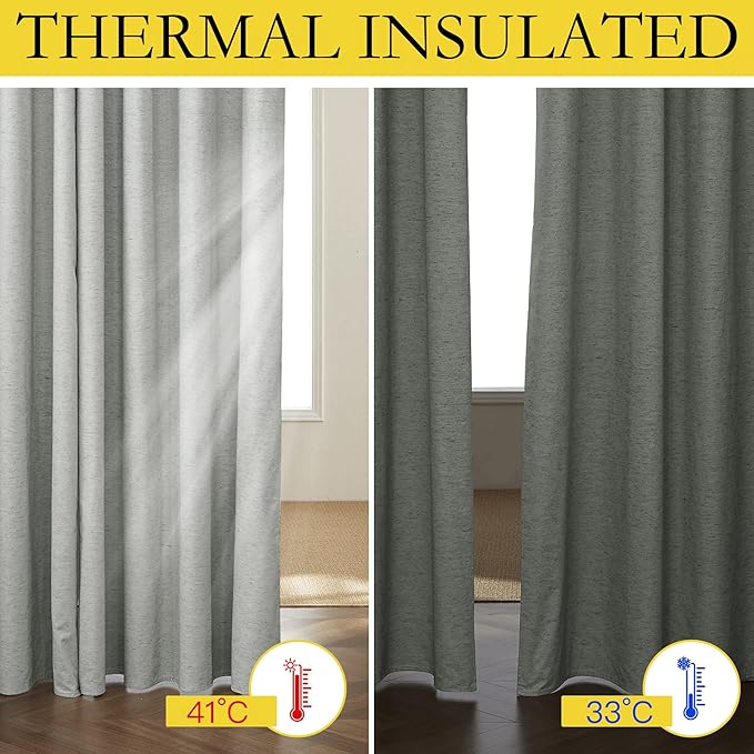 NICETOWN Grey 100% Blackout Curtain Panels, Set of 2, 42" Wide by 54" Long, Thermal Insulated White Thermal Insulated Liner Drapes for Nursery, Noise Reducing and Heat Blocking Drapes for Windows - Image 3