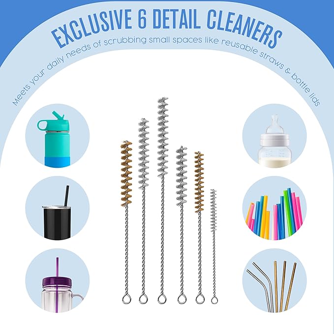 Houseables Bottle Brushes, Water Bottle Cleaner Brush Set, Hydroflask Cleaning Kit, Cup Cleaner Brush, Glass Brushes for Washing Glasses, Cup Scrubber, for Straw, Tumbler, Decanter, Flexible, 9 PK - Image 6