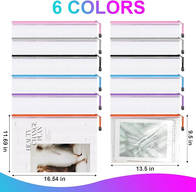 Mesh Zipper Pouch,Waterproof Zipper Bags,18pcs Document Folders,for Puzzle Board Game Storage,for School Office Supplies. - Image 2