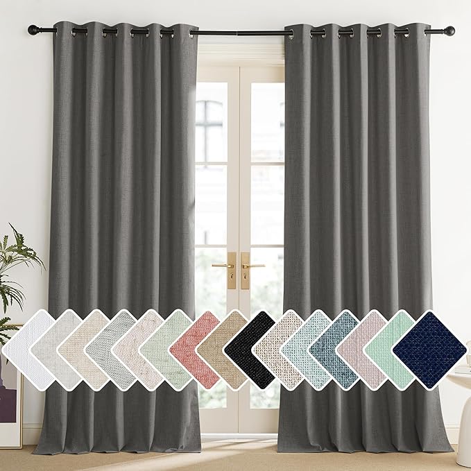 NICETOWN Grizzle Gray Vintage Linen 100% Blackout Curtains for Living Room, Thermal Insulated Curtains 108“ Long, Noise Reducing Window Treatment Drapes for Home Office, 62" Wide Per Panel, Set of 2 by NICETOWN