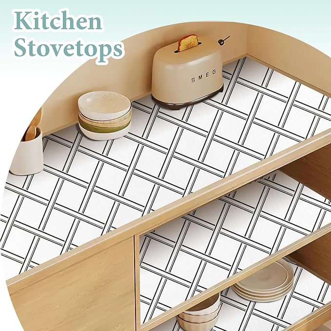 Drawer and Shelf Liner for Kitchen Cabinet: 12 in X 30 Ft Non Slip Waterproof Shelf Paper Non Adhesive Refrigerator Liners Black and White Squares Easy Liners for Bathroom - Image 6