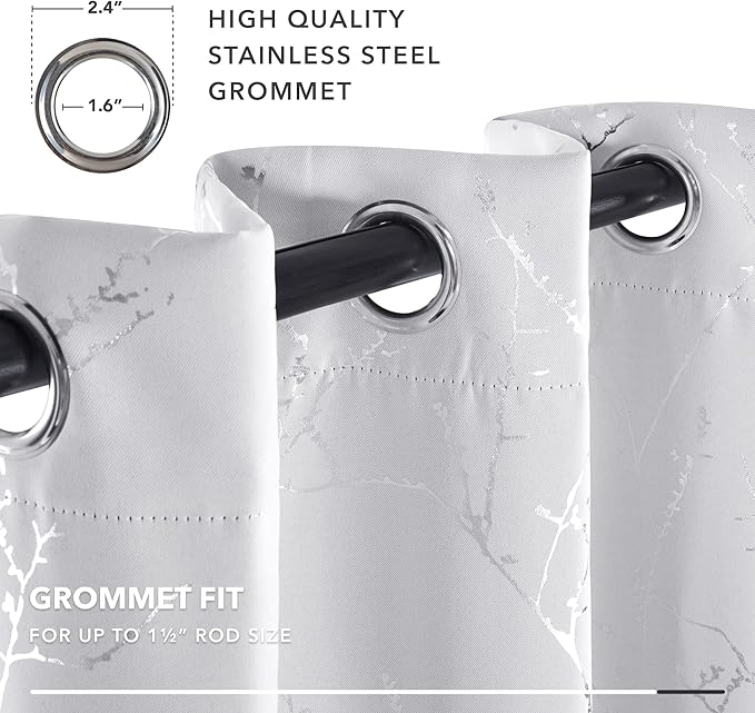 Deconovo Greyish White Curtains, Room Darkening Curtain, Thermal Insulated Soundproof Drapes, Silver Branch Print, 42 x 54 Inch Long, Grommet Window Panels for Living Room Bedroom Kitchen, Set of 2 - Image 7