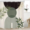Dark Green Boho Shower Curtain 72Wx72H Black Bohemian Modern Abstract Plant Leaves Minimalist Geometric Bathroom Decor Mid Century Plant Neutral Bath Curtain Fabric Polyester 12 Pack Hooks by MitpokBrand
