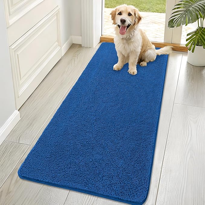 OLANLY Dog Door Mat for Muddy Paws 70x32, Absorbs Moisture and Dirt, Absorbent Non-Slip Washable Doormat, Quick Dry Chenille Mud Mat, Entry Indoor Entryway Carpet for Inside Floor, Deep Navy Blue by OLANLY