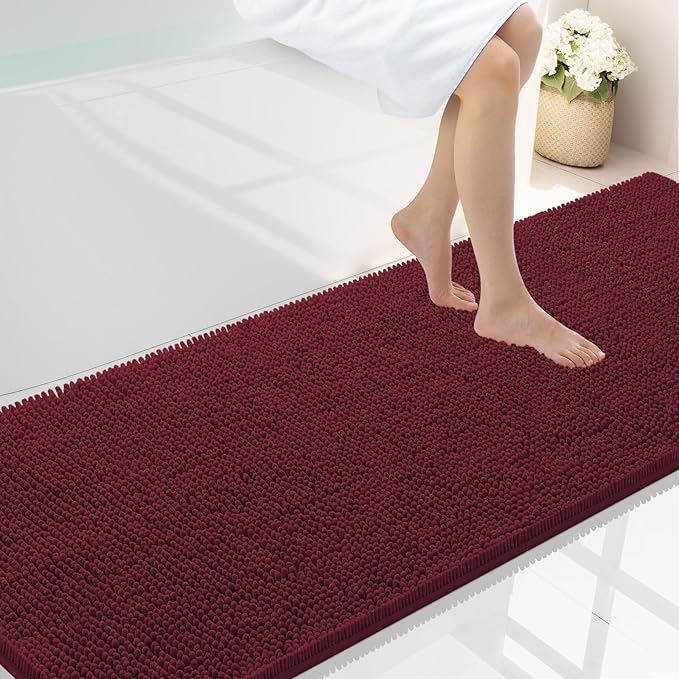 Smiry Luxury Chenille Bathroom Rugs 70x24, Extra Soft and Absorbent Shaggy Bath Mat, Machine Washable, Non-Slip Plush Carpet Runner for Tub, Shower, and Floor, Home Decor Accessories, Burgundy by Smiry
