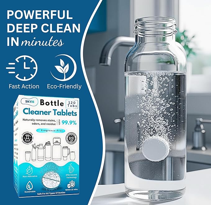120 Pcs Water Bottle Cleaning Tablets, Bottle Cleaning Tablets for Stainless Steel Water Bottles & Tumblers, Bottle Cleaner tablets are ideal cleaner for all Water Bottles, Removes Odor & Stains - Image 7
