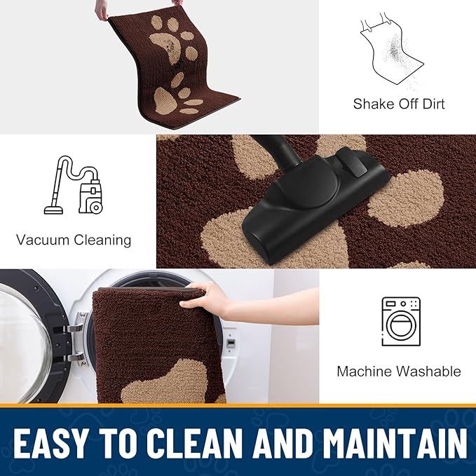 Smiry Dog Door Mat for Muddy Paws, Absorbs Moisture and Dirt, Low-Profile Entryway Mat with Non-Slip Backing, Entry Indoor Outdoor Doormat for Inside Floor (36x24 Inches, Brown, Paw) - Image 8