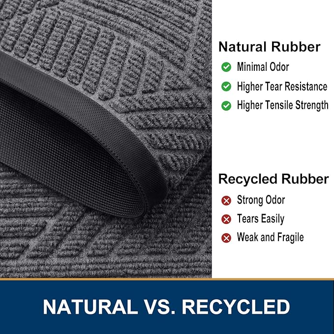 Smiry Front Door Mat Outside Entrance, Heavy Duty Sturdy Natural Rubber Doormat, Trap Dirt and Moisture, Easy Clean Low Profile Mats for Indoor Outdoor Entry, Irregular Triangle (47x32, Light Grey) - Image 5