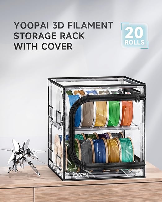 YOOPAI 3D Printer Filament Storage Box with Desiccants - 2 Tiers Metal Filament Storage Rack with Trans Cover,Holds Up to 24 Rolls of Filaments - 3D Filament Storage for Home, Office Workshop, Studio - Image 2