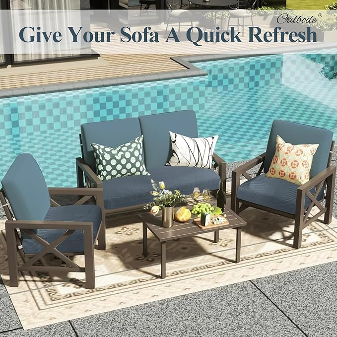 8Pcs Stretch Couch Cushion Covers, Water Resistant Outdoor Sofa Cuhsion Cover Replacement,Washable Outdoor Patio Chair Seat Cushion Covers for Furniture Protect (Charcoal Gray, Grid Textured) - Image 6