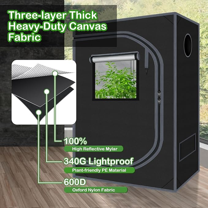 4x2 Grow Tent Plant Tent Dark Room, 600D Mylar Hydroponic 48"x24"x60" Grow Tent with Removable Floor Tray for Indoor Plant Growing - Image 5
