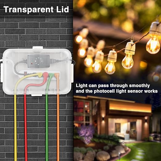 Flemoon Outdoor Electrical Box with Transparent Lid, IP54 Waterproof Electrical Box Outdoor, Large Weatherproof Extension Cord Cover with Clear Cover for Photocell Light Sensor Timer, Outlet, White - Image 2