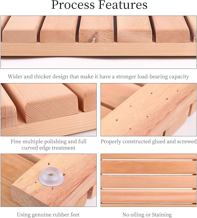 bingaai Cedar Wood Shower Mat, Cedar Wooden Bath Mats, Wood Bath Mat 23.6 × 15.7 in, Shower Stall Mat Non-Slip for Bathroom Bathtub Spa Sauna Garden Home, Wooden Floor Mat Large for Indoor and Outdoor - Image 4