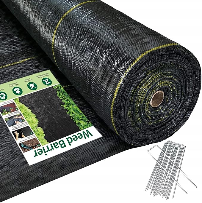 3ft x300ft Pro Black Weed Barrier, 6oz Premium Landscape Fabric-Heavy Duty Woven Ground Cloth with Superior Permeability Weed Control Convenient Design by Sunocity