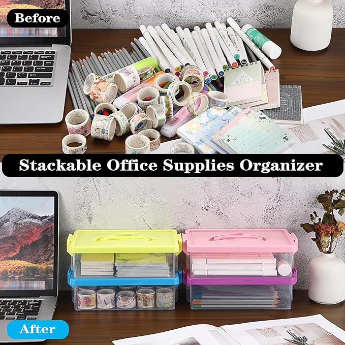 BTSKY 1-Pack Clear Plastic Storage Box with Lid, Stackable Organizer Featuring Easy-Lift Dolphin Design, Multi-Use Portable Container for Home, Craft, Office, Space-Saving with Secure-Clasp, Yellow - Image 9