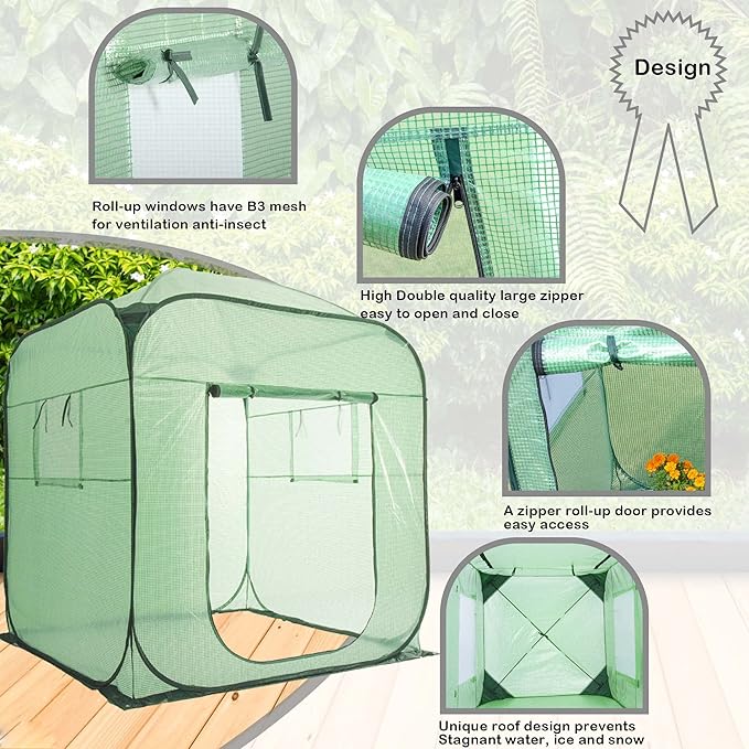 Porayhut Pop Up Greenhouse Tent,Portable X-Large Walk-in Flower House ,Indoor Outdoor Gardening Plant Sunshine Room with PE Mesh Cloth Cover for Protecting Plant from Cold Frost & Birds - Image 5