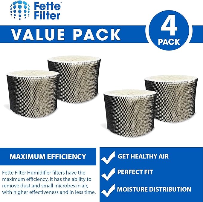 Fette Filter - HWF75 Replacement Wicking Filter Compatiable with Holmes Filter D HWF75 HWF75CS HWF75PDQ-U HF222 & Sunbeam Cool Mist Humidifier Models 3000 Series. Pack of 4 - Image 2