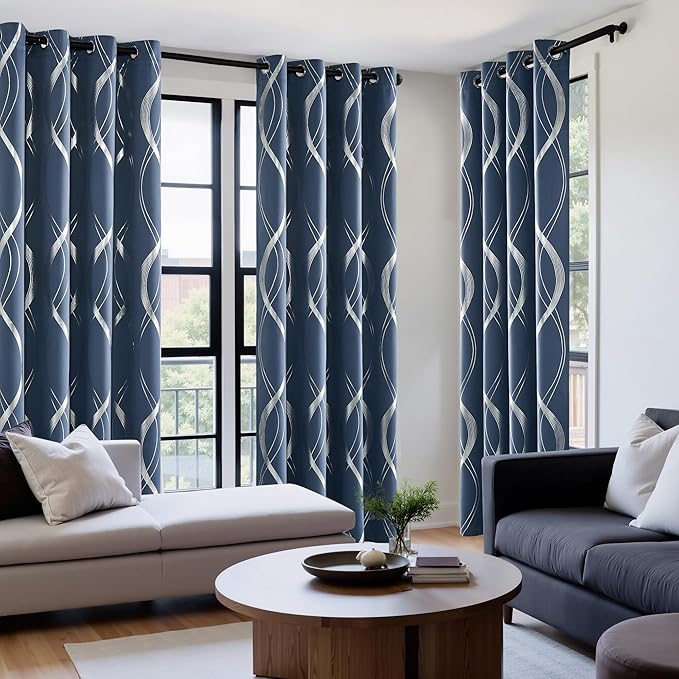 NICETOWN 100% Blackout Stone Blue Curtains for Living Room, Easy Care Solid Thermal Insulated Grommet Room Darkening Panels/Drapes for Boys Bedroom Decoration (2 Panels, 52" by 84") - Image 4