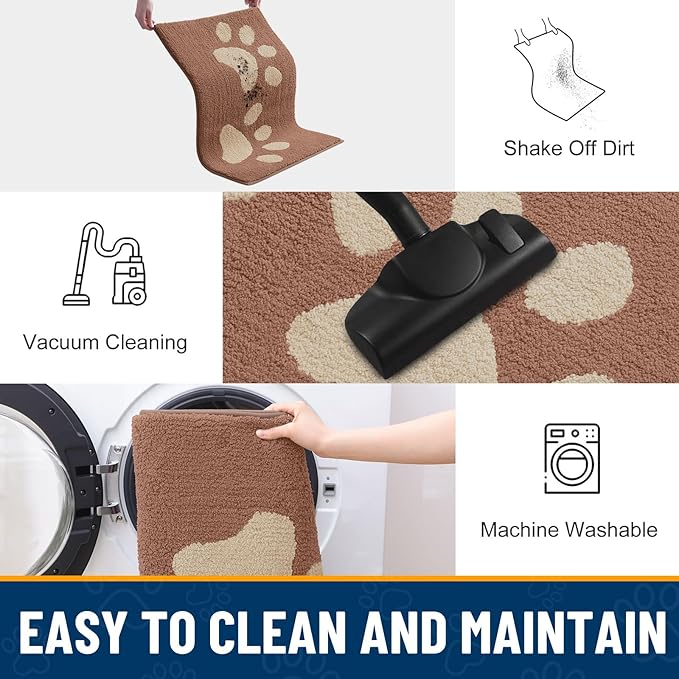 Smiry Dog Door Mat for Muddy Paws, Absorbs Moisture and Dirt, Low-Profile Entryway Mat with Non-Slip Backing, Entry Indoor Outdoor Doormat for Inside Floor (30x20 Inches, Camel, Paw) - Image 8