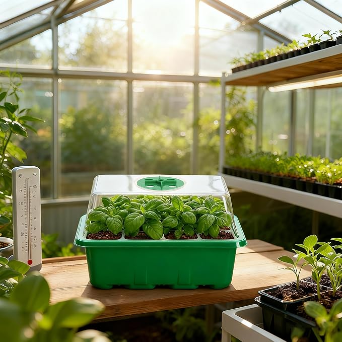 Bonviee 5-Pack Seed Starter Trays, Seed Starter Kit with Adjustable Humidity Dome and Base Indoor Greenhouse Mini Propagator for Seeds Growing Starting (12 Cells Per Tray, Green) - Image 8