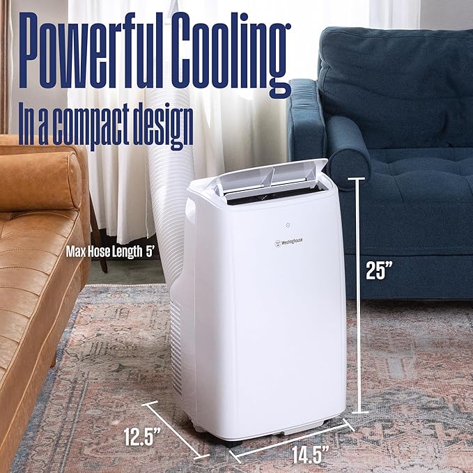 Westinghouse 10,000 BTU Air Conditioner Portable For Rooms Up To 450 Square Feet, Portable AC with Home Dehumidifier, Smart App, 3-Speed Fan, Programmable Timer, Remote Control, Window Kit, White - Image 8