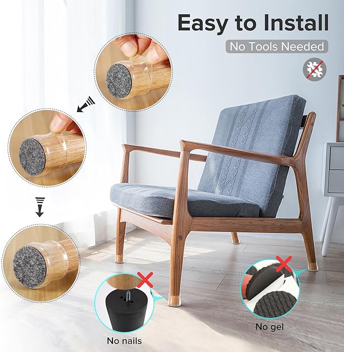 24PCS Upgraded Silicone Chair Leg Floor Protectors for Hardwood Floors, Furniture Sliders for Chair Legs, Felt Bottom Furniture Pads, Anti-Slip Round&Square Cap Covers to Scratch and Reduce Noise - Image 5