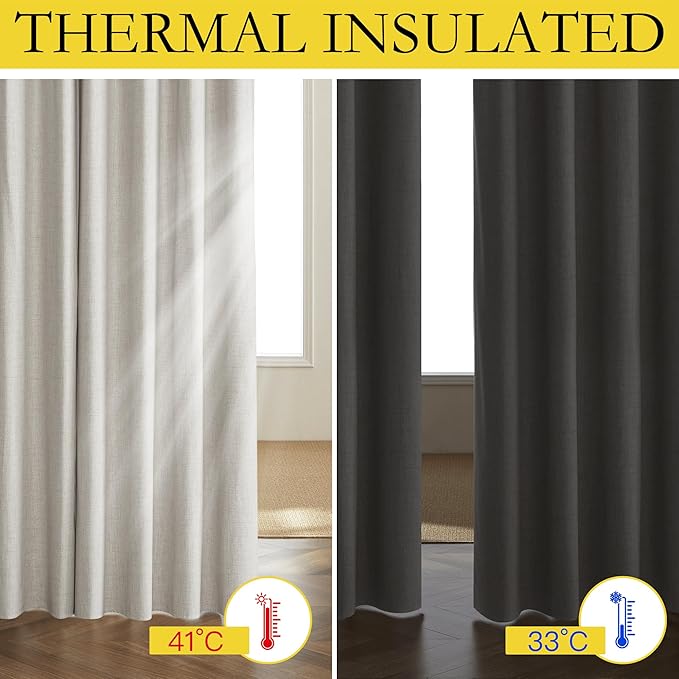 NICETOWN Snowbound Vintage Linen 100% Blackout Curtains for Living Room, Thermal Insulated Curtains 90" Long, Noise Reducing Window Treatment Drapes for Home Cinema, 52" Wide Per Panel, Set of 2 - Image 3