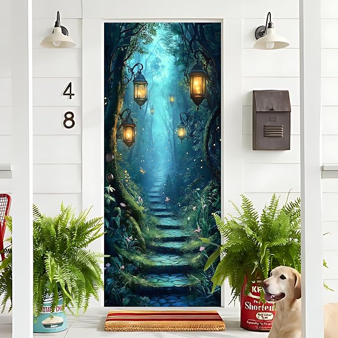 3D Door Stickers, Peel and Stick Vinyl Wallpaper ，Self-Adhesive Mural for Home Decor 30.3" W x 78.7" H (Forest Trail -1, 30.3" W x 78.7" H) - Image 4