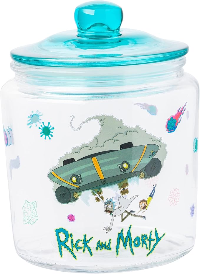 Silver Buffalo Rick and Morty Falling Out of Ship Glass Cookie Snack Candy Jar with Lid (Small) by SilverBuffalo