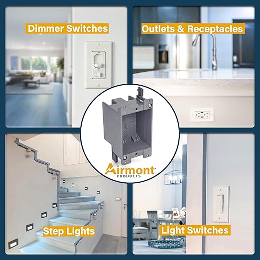 (12 Pack) Airmont Products 14 in. Old Work Electrical Box, 1-Gang 14 Cu in Non-Metallic PVC Outlet Box for Drywall, Remodel Electrical Box with Built-in NM Cable Clamps, Grey PVC Old Work Outlet Box - Image 5