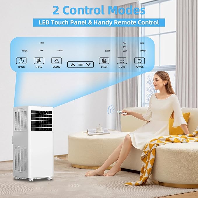 8000Btus Portable Air Conditioner with Cooling, Dehumidifier, Fan 3-IN-1 Indoor AC,24H Timer, Sleep Mode, 2 Wind Speeds,Portable AC with Remote Control for Home Garage Offices - Image 3
