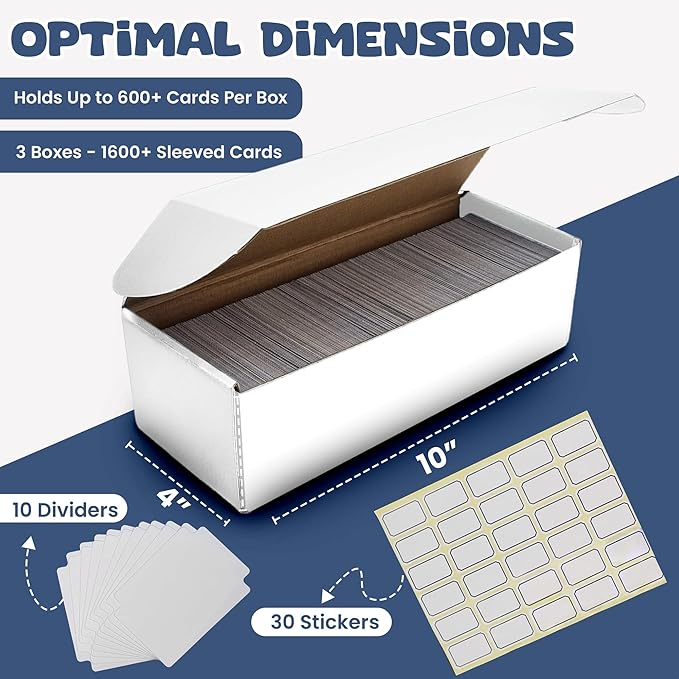 Kraftex Baseball Card Storage Box - 3 TCG Card Holder Boxes, 600+ Ct. Sports Card Box. 1800 Bulk Card Box Storage for Trading Cards incl MTG - Image 3