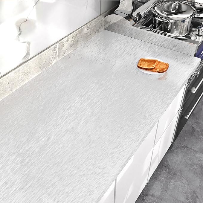 WESTICK Brushed Silver Stainless Steel Contact Paper for Appliance Textured Peel and Stck Countertop Contact Paper Waterproof Removable Silver Wallpaper for Cabinets Refrigerators 15.8" x 80" - Image 5