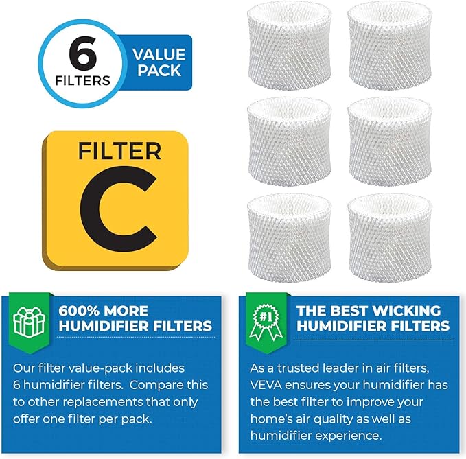 VEVA 6-Pack Premium Humidifier Filters - Replacement for HW Filter C, HC-888, HC-888N - Compatible with Cool Moisture Evaporative Humidifiers & HCM-890 Series - Image 4