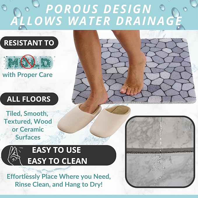 Enkosi Loofah Shower Mat Non Slip – Square Anti Slip Bath Mat for Inside Showers, Bathtub, Tub, Bathroom - Cushioned, Quick Dry PVC with Drain Holes - Secure Grip Safety Pad (Pebble Blue 24x24) - Image 4