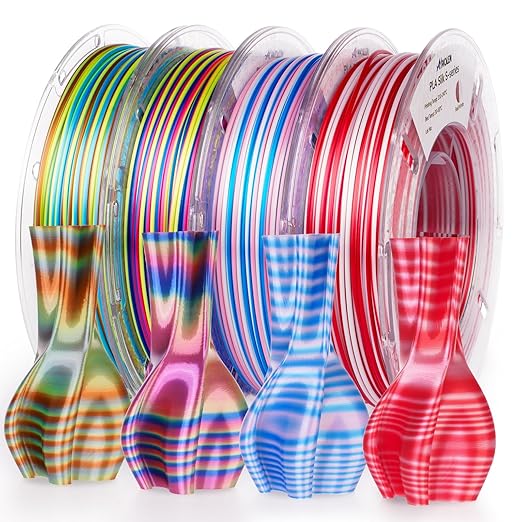 AMOLEN Silk 3D Printer Filament PLA Bundle, Shiny Multicolor Rainbow Filament Pack, Fast Color Change PLA 1.75mm 3D Printing Filament for Most FDM 3D Printer, 200g X 4 Spools by AMOLEN