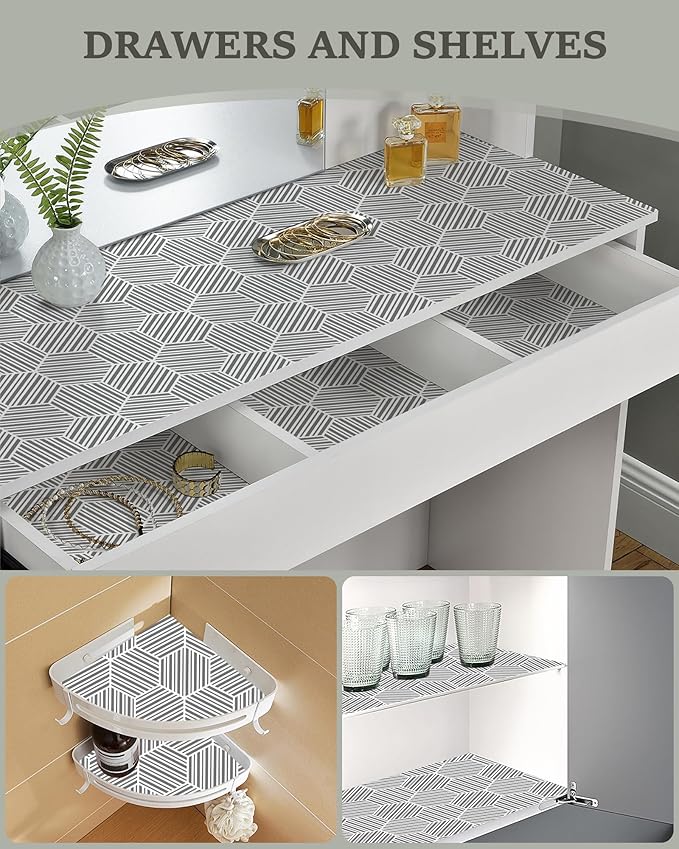 Shelf Liner Drawer Liner for Kitchen Cabinet, 17.5In x 20FT Non-Adhesive Slip Resistant Cabinet Liners, Thickened Strong Grip Waterproof Shelf Paper Protect Cupboard, Dresser, Bathroom Drawers, Gray - Image 6
