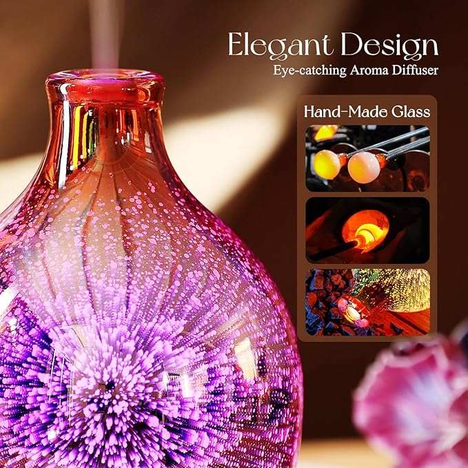 Porseme 280ml Essential Oil Diffuser 3D Glass Aromatherapy Ultrasonic Humidifier - Auto Shut-Off, Timer Setting, BPA Free for Home Hotel Yoga Leisure SPA Gift - Image 5