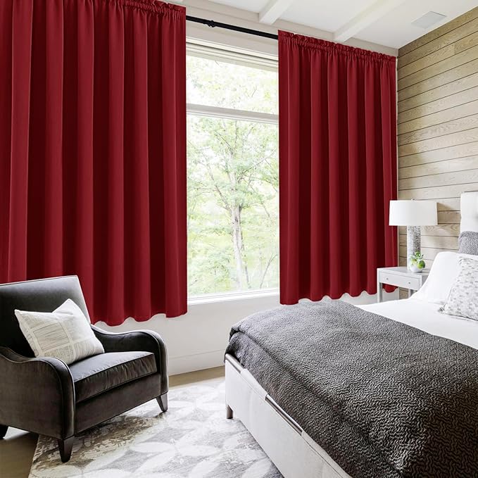 DWCN Burgund Short Blackout Curtains for Bedroom/Kitchen, Thermal Insulated Energy Saving Room Darkening Curtains for Living Room (W60 x L36 inch, Set of 2 Panels, Top of Rod Pocket) - Image 2