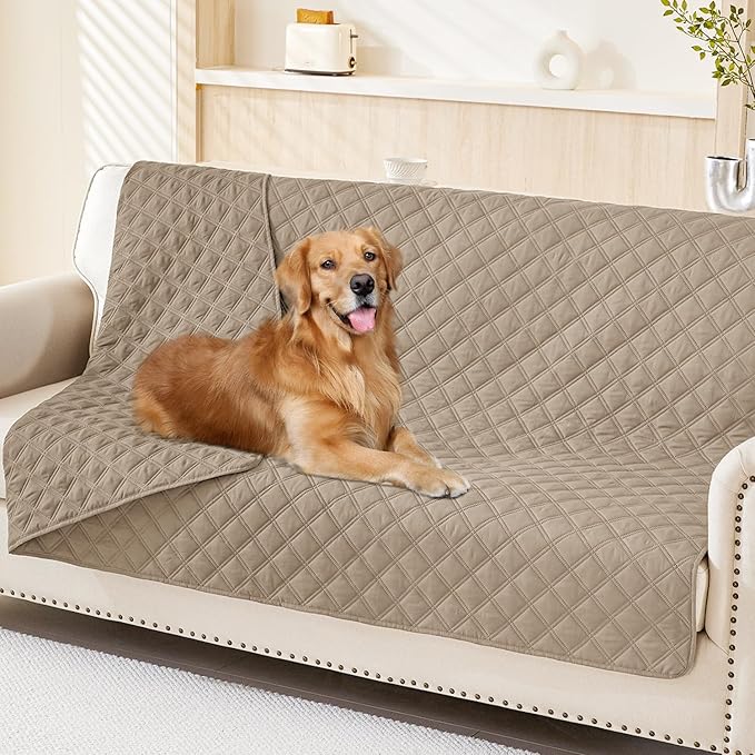 Smiry Waterproof Dog Bed Cover Pet Blanket, Soft Washable Dog Blanket for Furniture Bed Couch Sofa Reversible, Checkered (68"x82", Taupe/Taupe) by Smiry