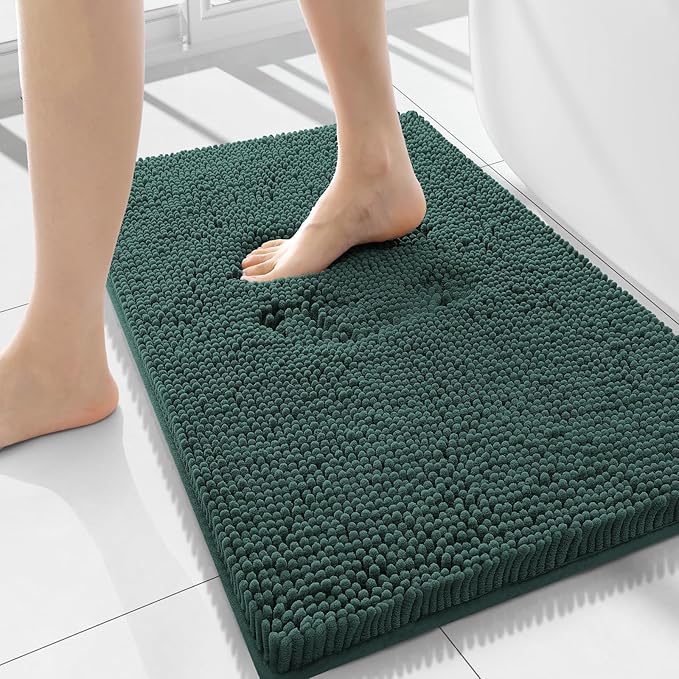 Smiry Luxury Chenille Bathroom Rugs 40x24, Extra Soft and Absorbent Shaggy Bath Mat, Machine Washable, Non-Slip Plush Carpet Runner for Tub, Shower, and Floor, Home Decor Accessories, Green by Smiry